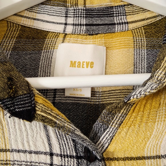 Anthro Maeve Embroidered Yellow Plaid Button Down - Picture 4 of 8